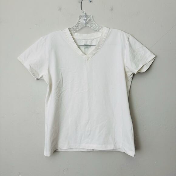 Patagonia White V Neck Short Sleeve T Shirt Women’s Size L - Picture 1 of 8
